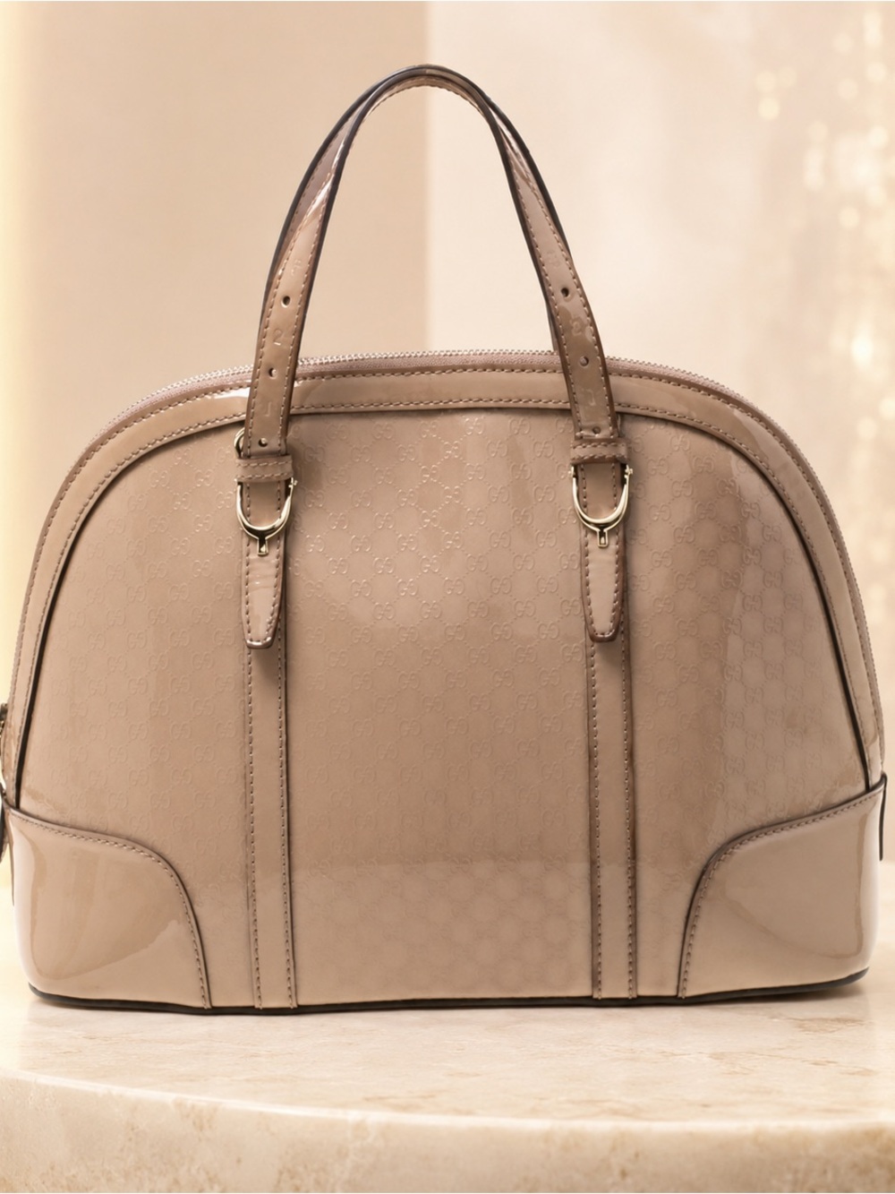 Gucci Nude Patent Leather Microguccissima Top Handle Dome Bag